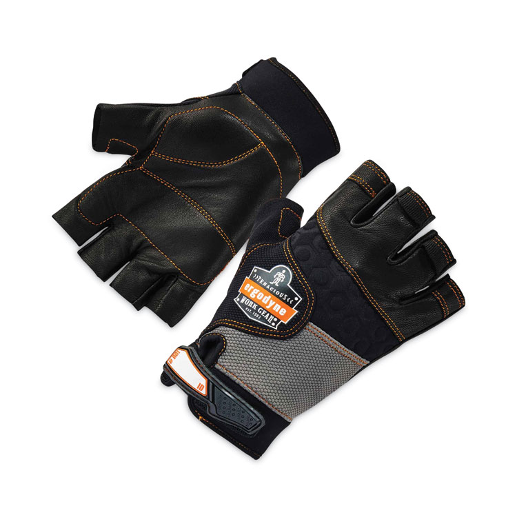 ergodyne ProFlex 901 Half-Finger Leather Impact Gloves, EN388: 3122X, XX-Large, Black, Pair (EGO17786)