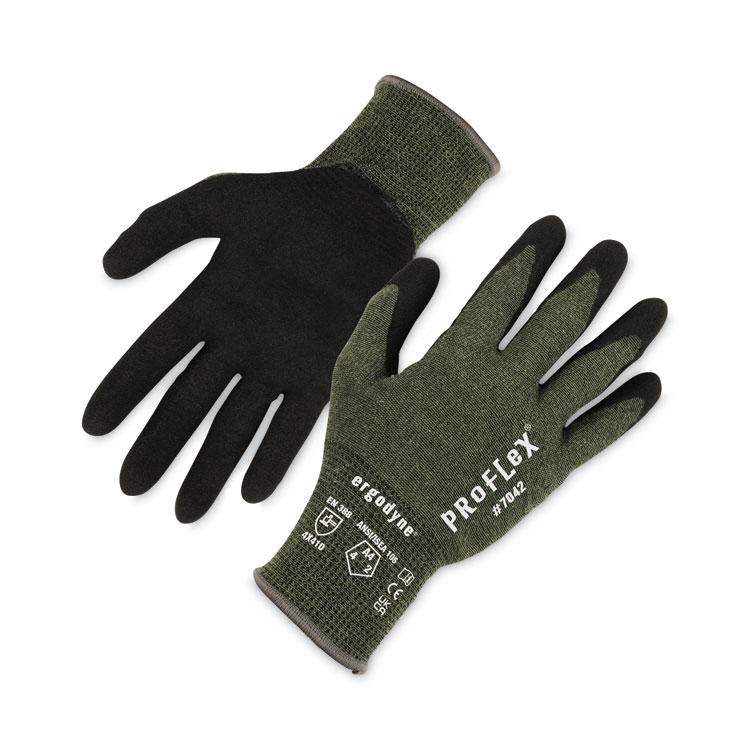 ergodyne ProFlex 7042 ANSI A4 Nitrile-Coated CR Gloves, EN388: 4X41D, 9" Long, X-Large, Green, Pair (EGO10345)