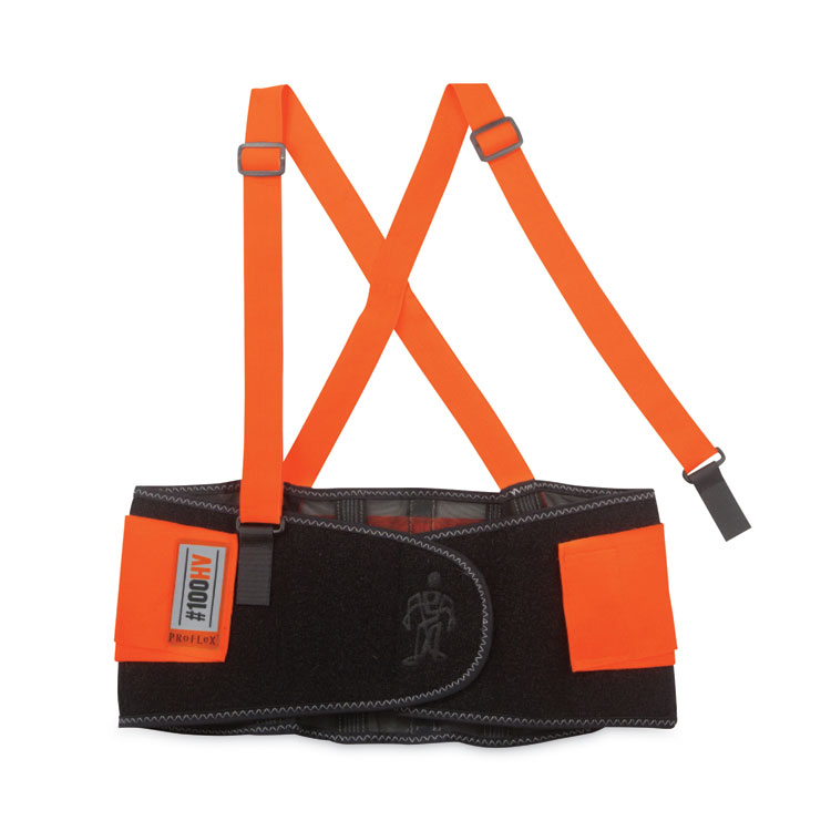 ergodyne ProFlex 100HV Economy Hi-Vis Spandex Back Support Brace, X-Large, 38" to 42" Waist, Black/Orange (EGO11885)