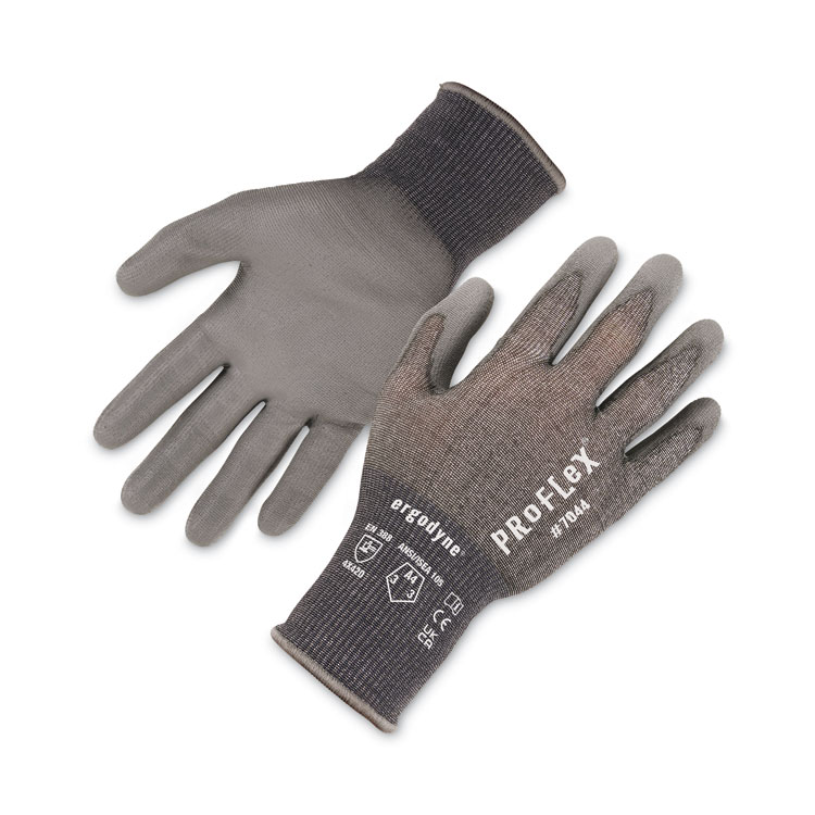 ergodyne ProFlex 7044 ANSI A4 PU Coated CR Gloves, EN388: 4X42D, 9" Long, Small, Gray, Pair (EGO10492)