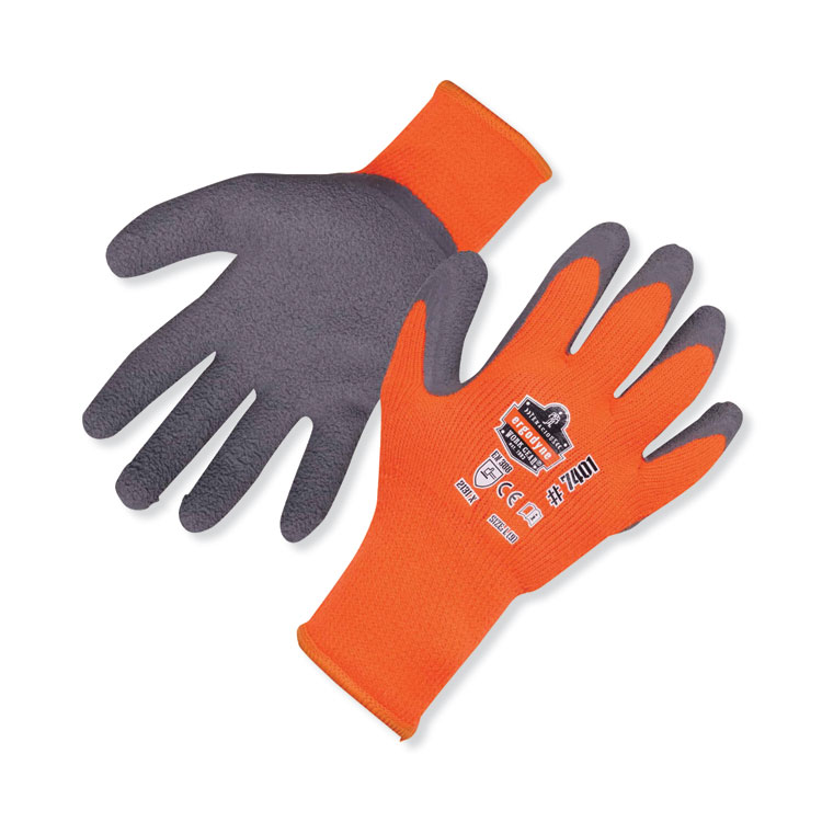 ergodyne ProFlex 7401-CASE Coated Lightweight Winter Gloves, EN388: 2131X, 9" Long, Large, Orange, Pair (EGO17624)