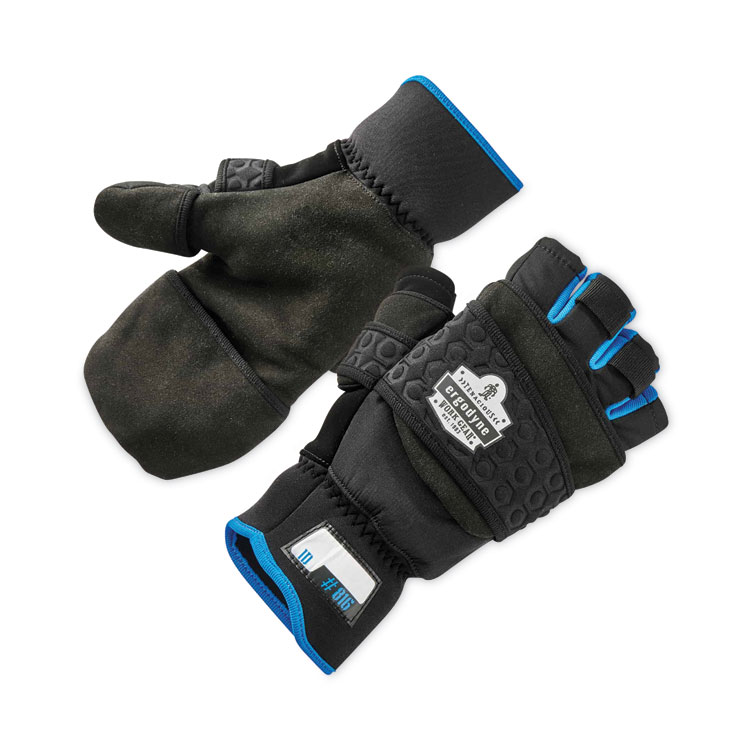 ergodyne ProFlex 816 Thermal Flip-Top Gloves, EN388: 3423X, 9" Long, Medium, Black, Pair (EGO17343)