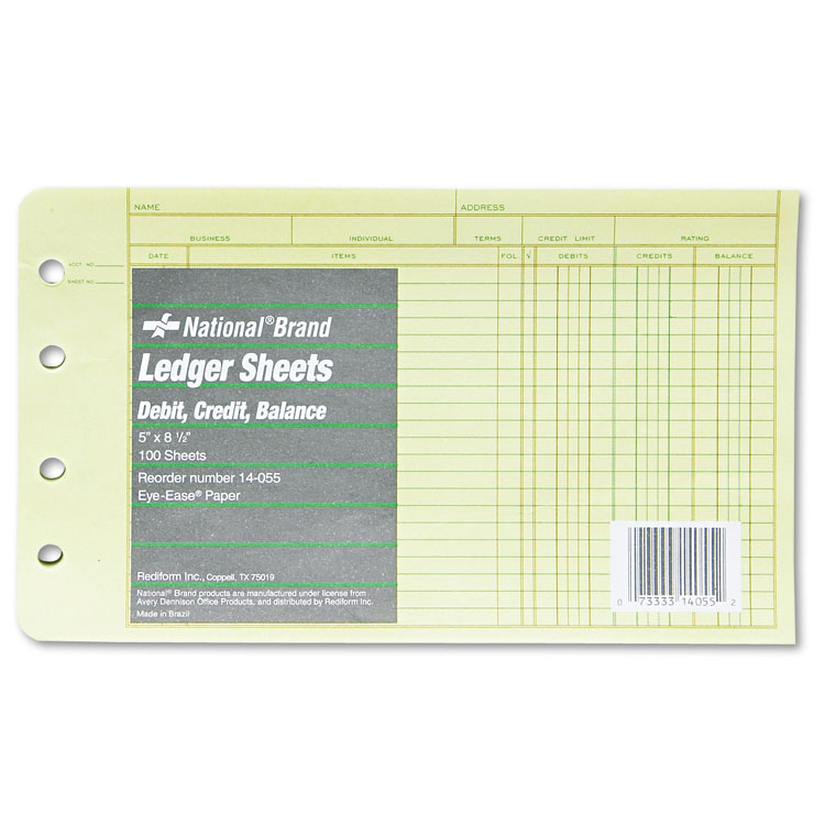 National Four-Ring Binder Refill Sheets, 5 x 8.5, Green, 100/Pack (RED14055)