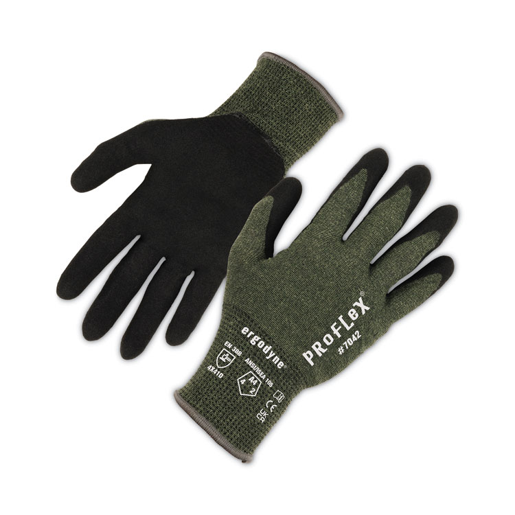 ergodyne ProFlex 7042 ANSI A4 Nitrile-Coated CR Gloves, EN388: 4X41D, 9" Long, X-Large, Green, 12 Pairs (EGO10335)
