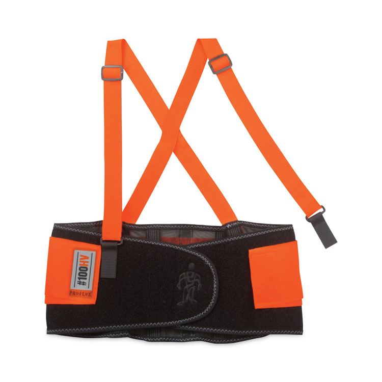 ergodyne ProFlex 100HV Economy Hi-Vis Spandex Back Support Brace, 3X-Large, 46" to 52" Waist, Black/Orange (EGO11887)