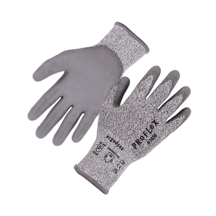 ergodyne ProFlex 7030 ANSI A3 PU Coated CR Gloves, EN388: 4X42C, 9" Long, Large, Gray, Pair (EGO10464)