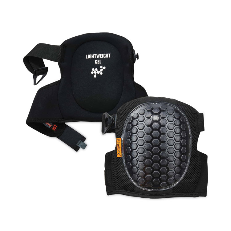 ergodyne ProFlex 367 Lightweight Gel Knee Pads, Round Cap, Hook and Loop Closure, One Size, Black, Pair (EGO18467)