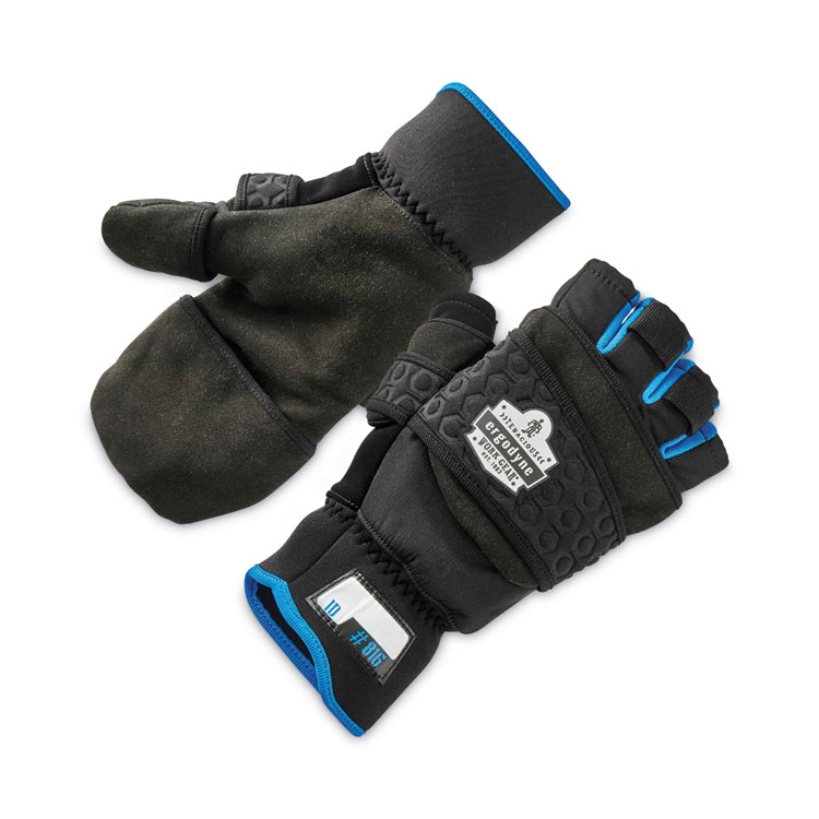 ergodyne ProFlex 816 Thermal Flip-Top Gloves, EN388: 3423X, 9" Long, XX-Large, Black, Pair (EGO17346)