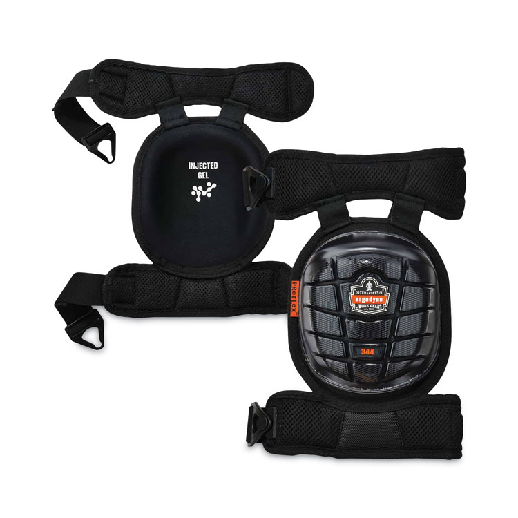 ergodyne ProFlex 344 Injected Gel Knee Pads With Comfort Straps, Short Cap, Buckle Closure, Black, Pair (EGO18444)