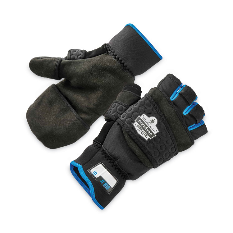 ergodyne ProFlex 816 Thermal Flip-Top Gloves, EN388: 3423X, 9" Long, Large, Black, Pair (EGO17344)