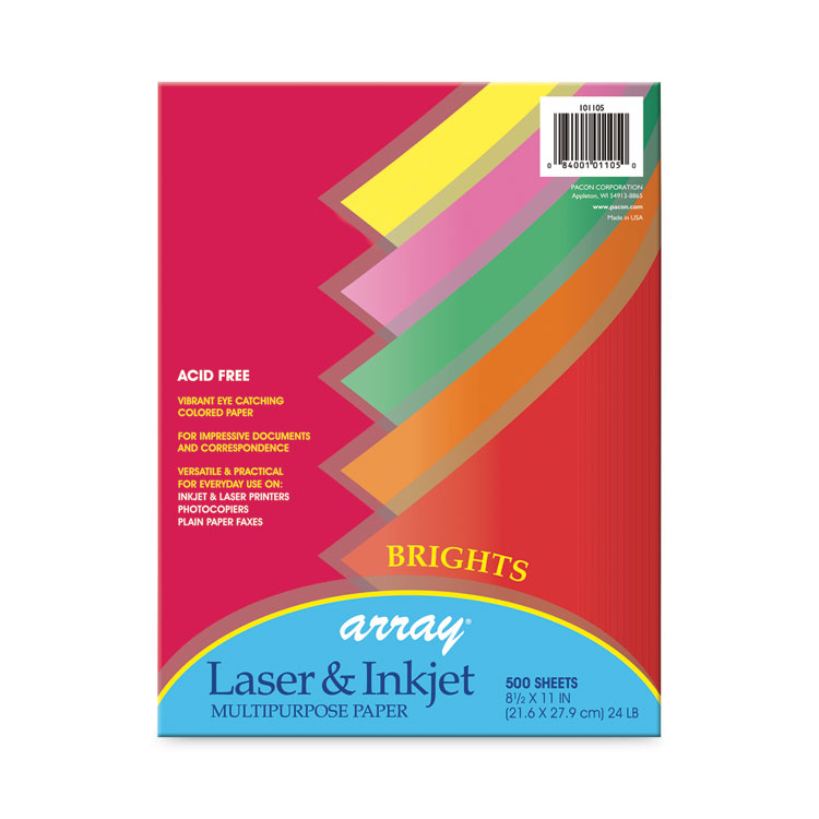 Pacon Array Colored Bond Paper, 24 lb Bond Weight, 8.5 x 11, Assorted Bright Colors, 500/Ream (PAC101105)