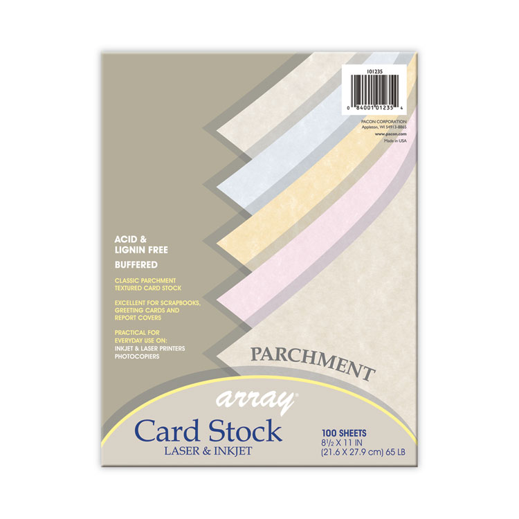Pacon Array Card Stock, 65 lb Cover Weight, 8.5 x 11, Assorted Parchment Colors, 100/Pack (PAC101235)