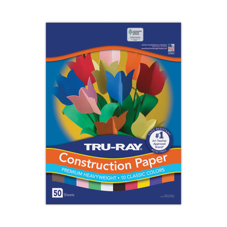 Pacon Tru-Ray Construction Paper, 76 lb Text Weight, 9 x 12, Assorted Standard Colors, 50/Pack (PAC103031)