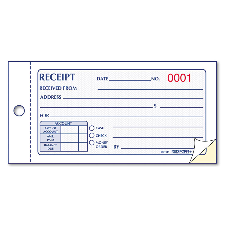 Rediform Small Money Receipt Book, Two-Part Carbonless, 2.75 x 5, 50 Forms Total (RED8L820)