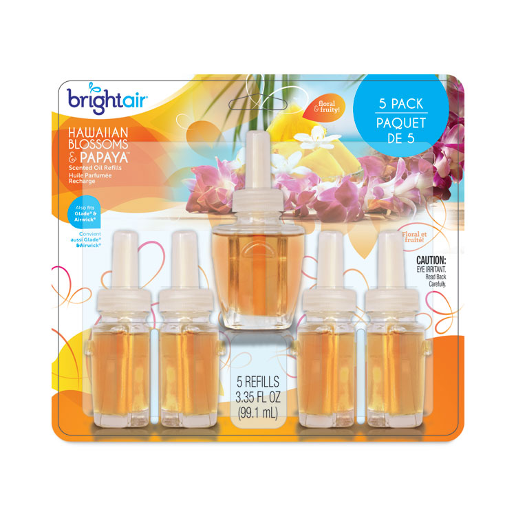 BRIGHT Air Electric Scented Oil Air Freshener Refill, Hawaiian Blossoms and Papaya, 0.67 oz Bottle, 5/Pack (BRI900668)