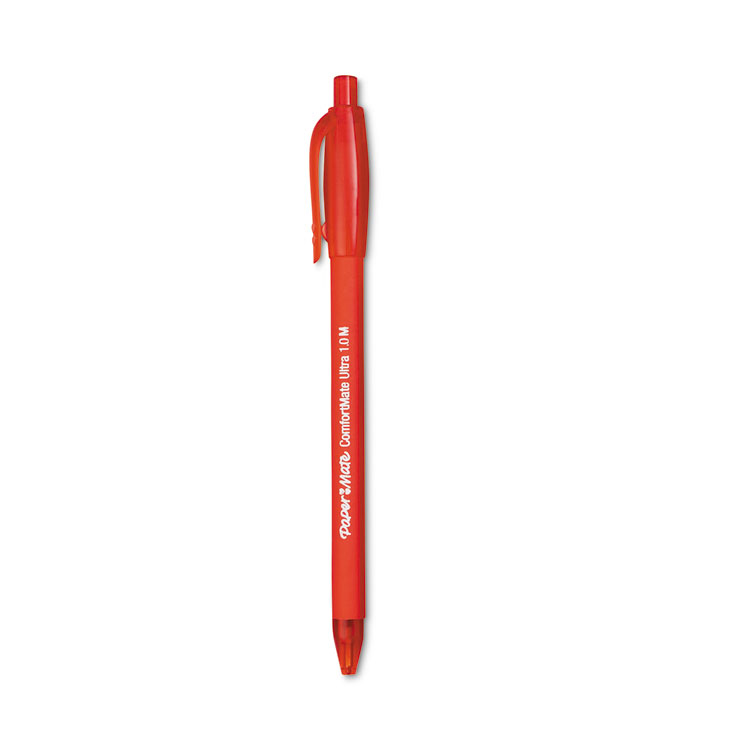 Paper Mate ComfortMate Ultra Ballpoint Pen, Retractable, Medium 1 mm, Red Ink, Red Barrel, Dozen (PAP6320187)