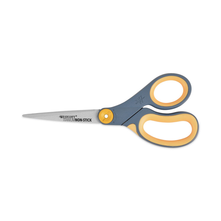 Westcott Non-Stick Titanium Bonded Scissors, 8" Long, 3.25" Cut Length, Straight Gray/Yellow Handle (ACM14849)