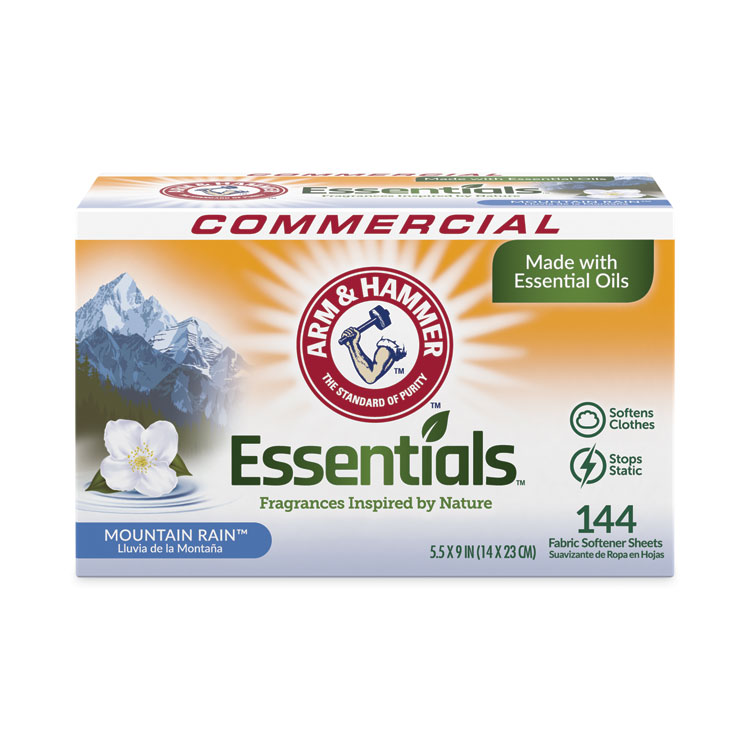 Arm & Hammer Essentials Dryer Sheets, Mountain Rain, 144 Sheets/Box, 6 Boxes/Carton (CDC3320000102)