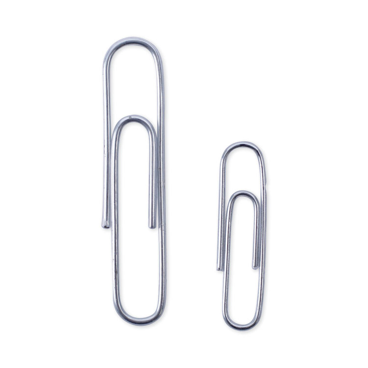 Universal Plastic-Coated Paper Clips with Two-Compartment Dispenser Tub, (750) #2 Clips, (250) Jumbo Clips, Silver (UNV21001)
