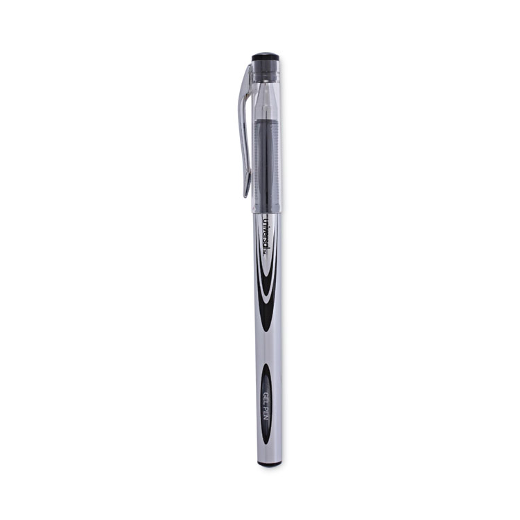 Universal Gel Pen, Stick, Medium 0.7 mm, Black Ink, Silver/Black Barrel, Dozen (UNV39620)