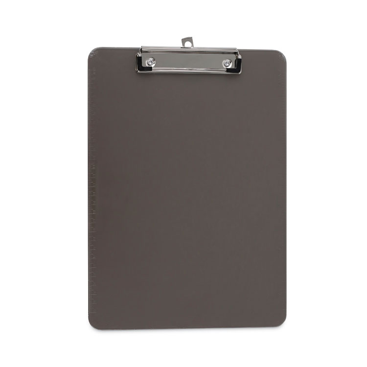 Universal Plastic Clipboard with Low Profile Clip, 0.5" Clip Capacity, Holds 8.5 x 11 Sheets, Translucent Black (UNV40311)
