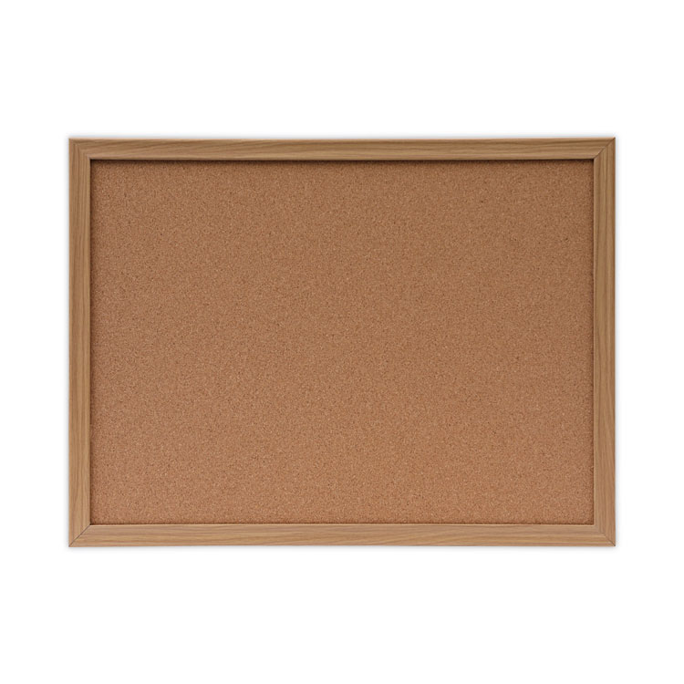 Universal Cork Board with Oak Style Frame, 24" x 18", Tan Surface, Oak Finished Wood Frame (UNV43602)