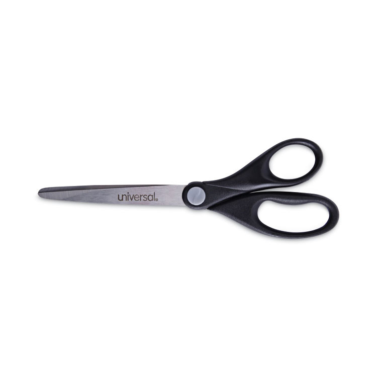 Universal Stainless Steel Office Scissors, 7" Long, 3" Cut Length, Straight Black Handle (UNV92008)