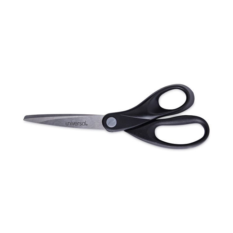 Universal Stainless Steel Office Scissors, 8" Long, 3.75" Cut Length, Straight Black Handle (UNV92009)