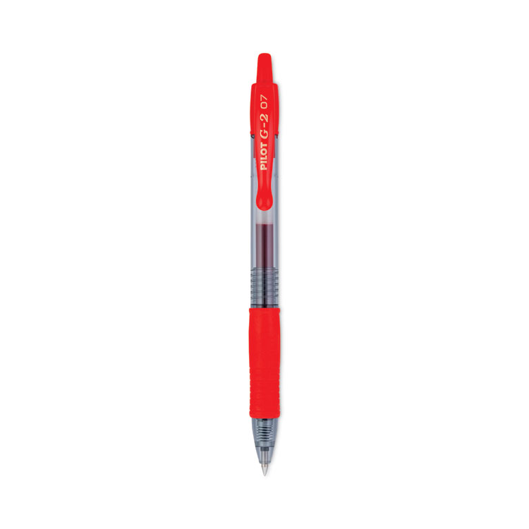 Pilot G2 Premium Gel Pen, Retractable, Fine 0.7 mm, Red Ink, Smoke/Red Barrel, Dozen (PIL31022)