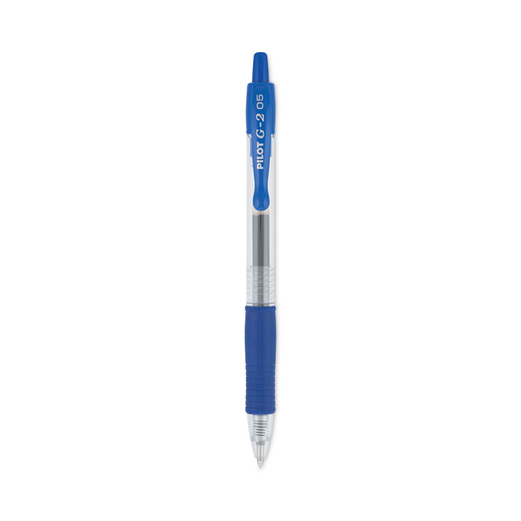 Pilot G2 Premium Gel Pen, Retractable, Extra-Fine 0.5 mm, Blue Ink, Smoke/Blue Barrel, Dozen (PIL31003)