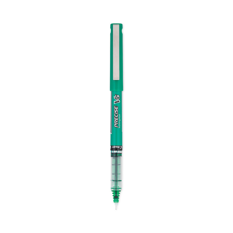 Pilot Precise V5 Rollerball Pen, Stick, Extra-Fine 0.5 mm, Green Ink, Green/Clear Barrel, Dozen (PIL25104)