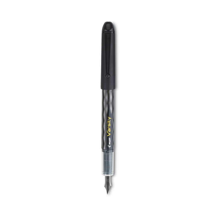 Pilot Varsity Fountain Pen, Medium 1 mm, Black Ink, Clear/Black Barrel (PIL90010)