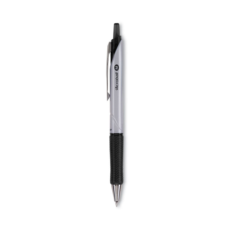 Pilot Acroball Pro Advanced Ink Hybrid Gel Pen, Retractable, Medium 1 mm, Black Ink, Silver/Black Barrel, Dozen (PIL31910)