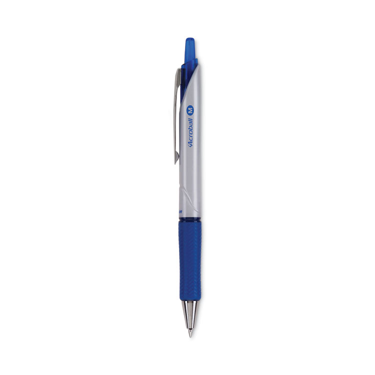 Pilot Acroball Pro Advanced Ink Hybrid Gel Pen, Retractable, Medium 1 mm, Blue Ink, Silver/Blue Barrel, Dozen (PIL31911)