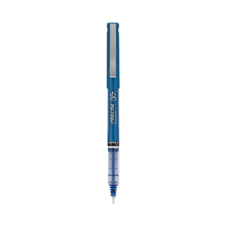 Pilot Precise V7 Rollerball Pen, Stick, Fine 0.7 mm, Blue Ink, Blue/Clear Barrel, Dozen (PIL35349)