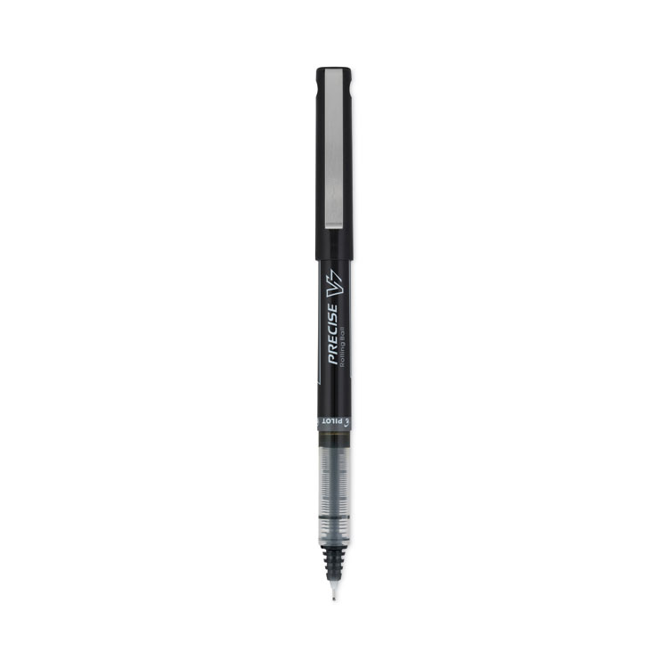 Pilot Precise V7 Rollerball Pen, Stick, Fine 0.7 mm, Black Ink, Black/Clear Barrel, Dozen (PIL35346)