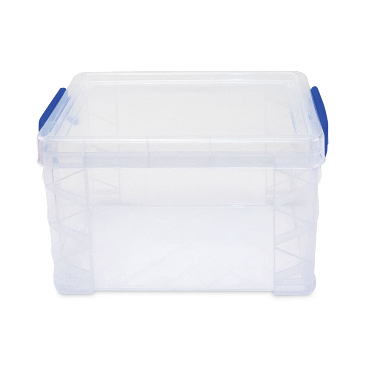 Advantus Super Stacker Lift-Off Lid Storage Tote, 7.25" x 10.88" x 6.38", Transparent/Blue (AVT39230)