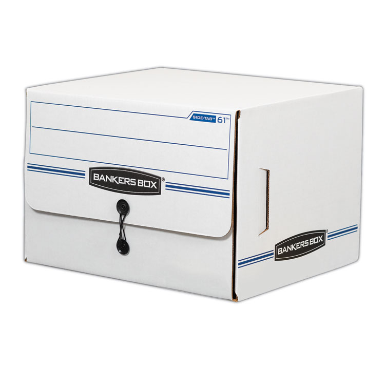 Bankers Box SIDE-TAB Storage Boxes, Letter Files, White/Blue, 12/Carton (FEL00061)