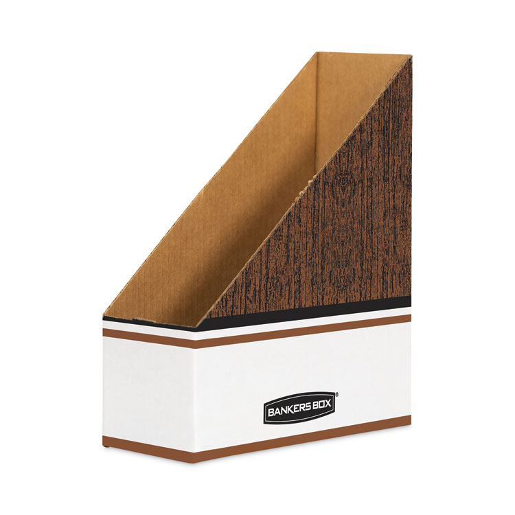 Bankers Box Corrugated Cardboard Magazine File, 4 x 9 x 11.5, Wood Grain, 12/Carton (FEL07223)