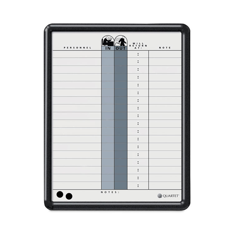 Quartet Employee In/Out Board, Personnel In/Out Tracking Chart, 11" x 14", White/Gray Surface, Black Plastic Frame (QRT750)