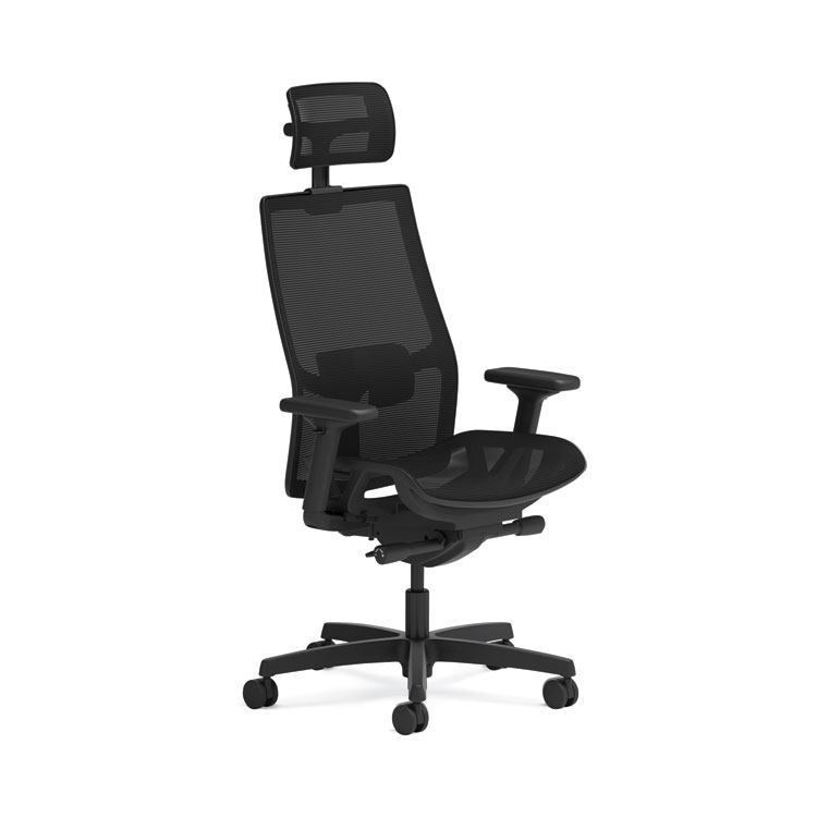 HON Ignition 2.0 4-Way Stretch Mesh Back/Seat Task Chair with Headrest, Supports Up to 300 lbs, 17" to 21" Seat, Black Seat/Base (HONI2MSKY2IMTHR)