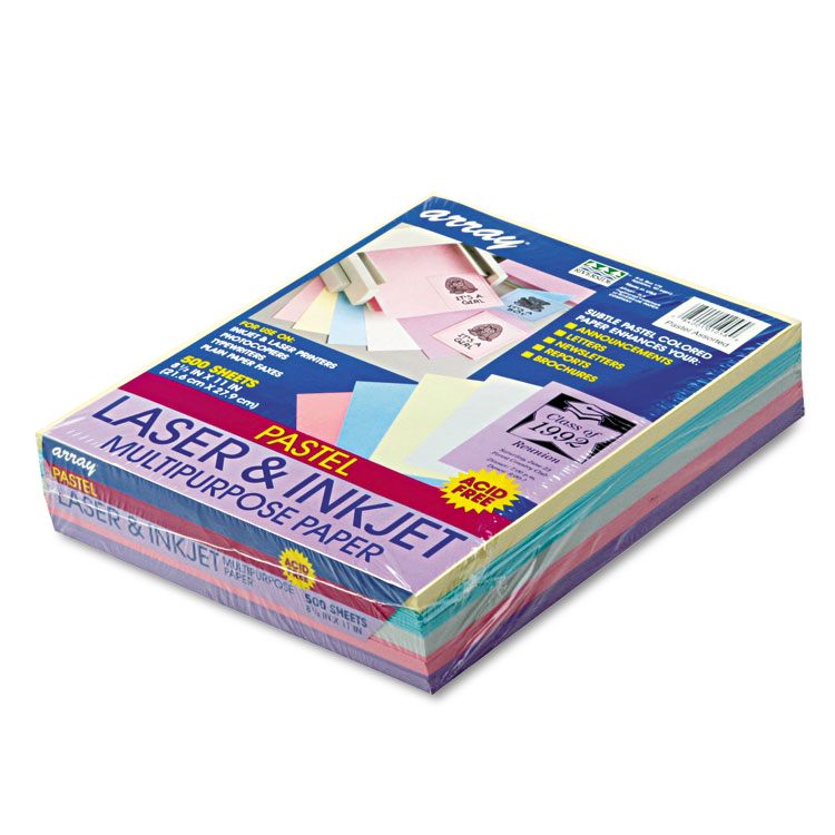 Pacon Array Colored Bond Paper, 20 lb Bond Weight, 8.5 x 11, Assorted Pastel Colors, 500/Ream (PAC101058)