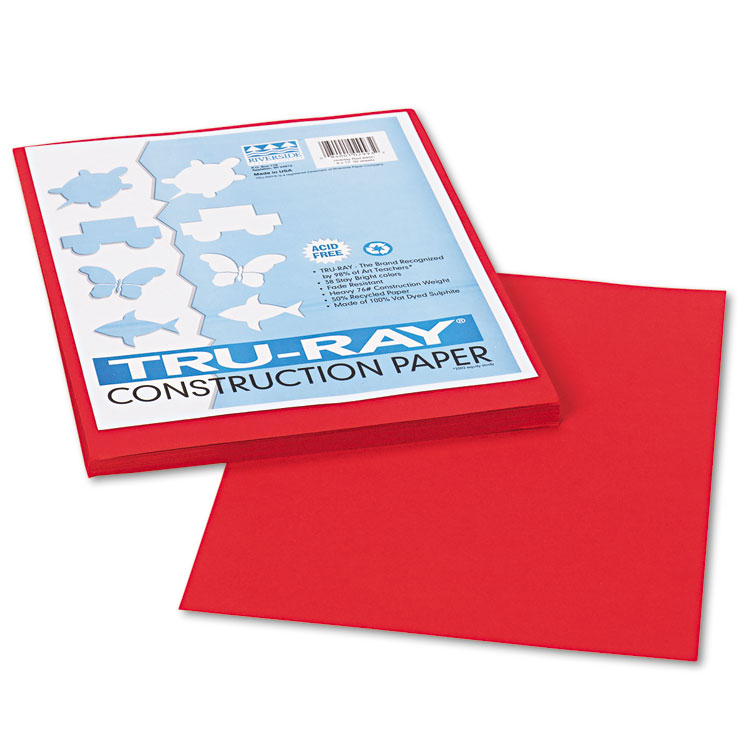 Pacon Tru-Ray Construction Paper, 76 lb Text Weight, 9 x 12, Holiday Red, 50/Pack (PAC102993)
