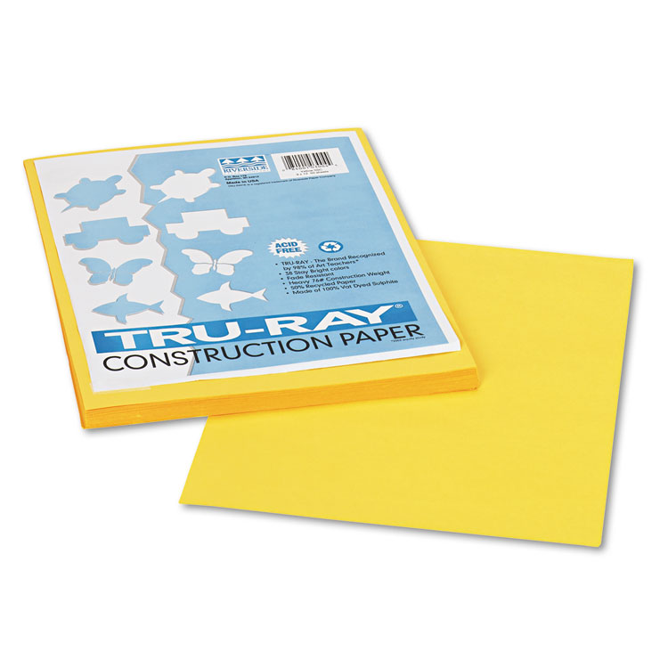 Pacon Tru-Ray Construction Paper, 76 lb Text Weight, 9 x 12, Yellow, 50/Pack (PAC103004)