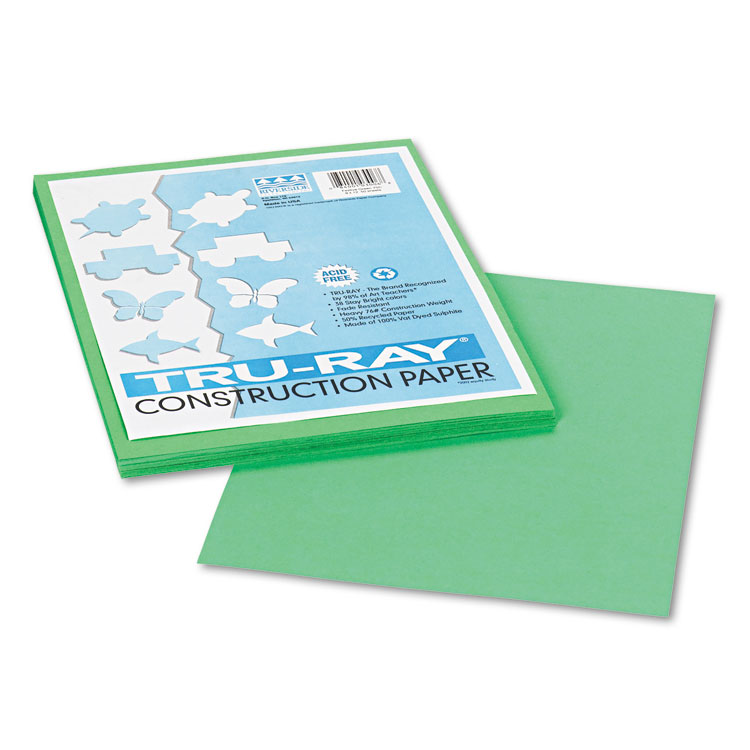 Pacon Tru-Ray Construction Paper, 76 lb Text Weight, 9 x 12, Festive Green, 50/Pack (PAC103006)