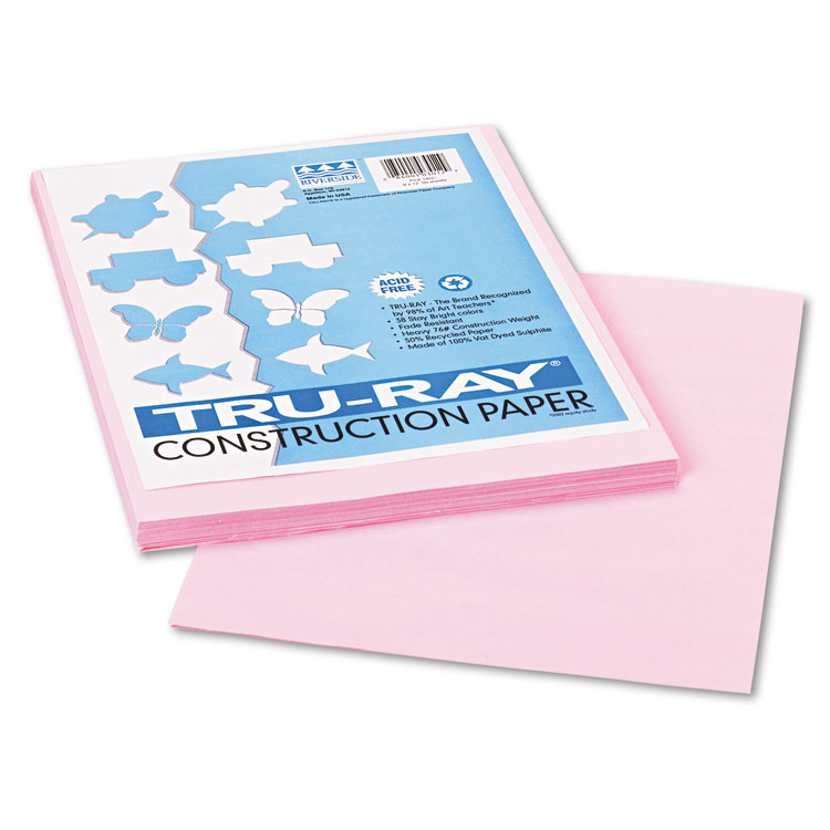 Pacon Tru-Ray Construction Paper, 76 lb Text Weight, 9 x 12, Pink, 50/Pack (PAC103012)