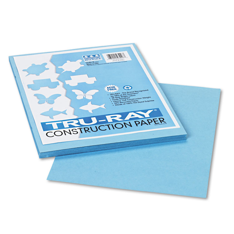 Pacon Tru-Ray Construction Paper, 76 lb Text Weight, 9 x 12, Sky Blue, 50/Pack (PAC103016)