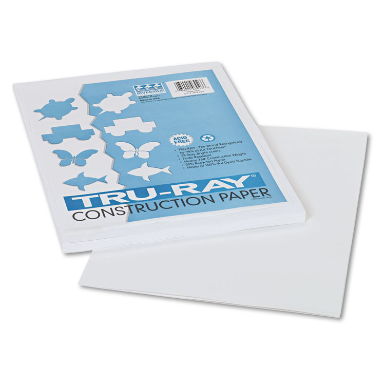 Pacon Tru-Ray Construction Paper, 76 lb Text Weight, 9 x 12, White, 50/Pack (PAC103026)