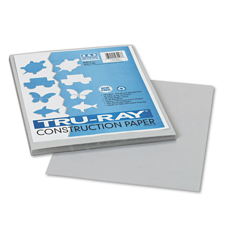 Pacon Tru-Ray Construction Paper, 76 lb Text Weight, 9 x 12, Gray, 50/Pack (PAC103027)