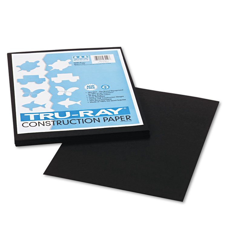 Pacon Tru-Ray Construction Paper, 76 lb Text Weight, 9 x 12, Black, 50/Pack (PAC103029)